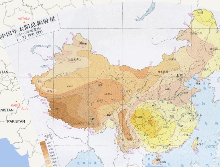 中国年太阳总辐射量（1951-1980年资料）在线地图