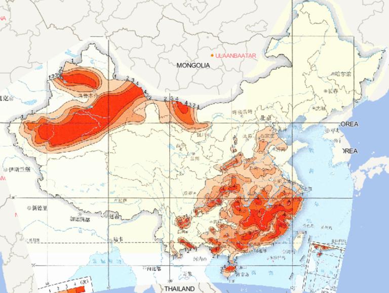 1981-2010年中国平均年高温过程次数在线地图