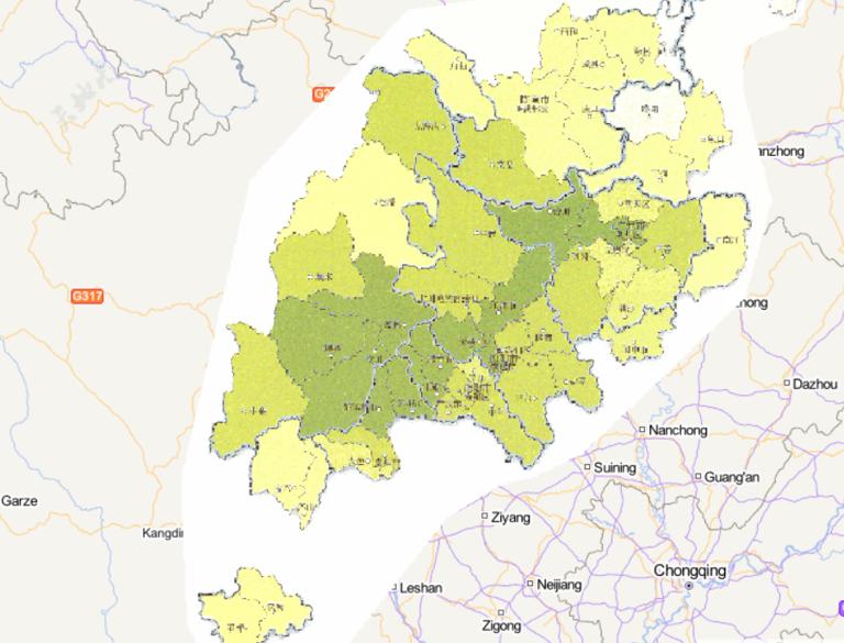 中国汶川灾区城镇非住宅用房倒损在线地图