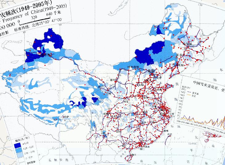 1949-2005年中国雪灾频次（1:3200万）在线地图