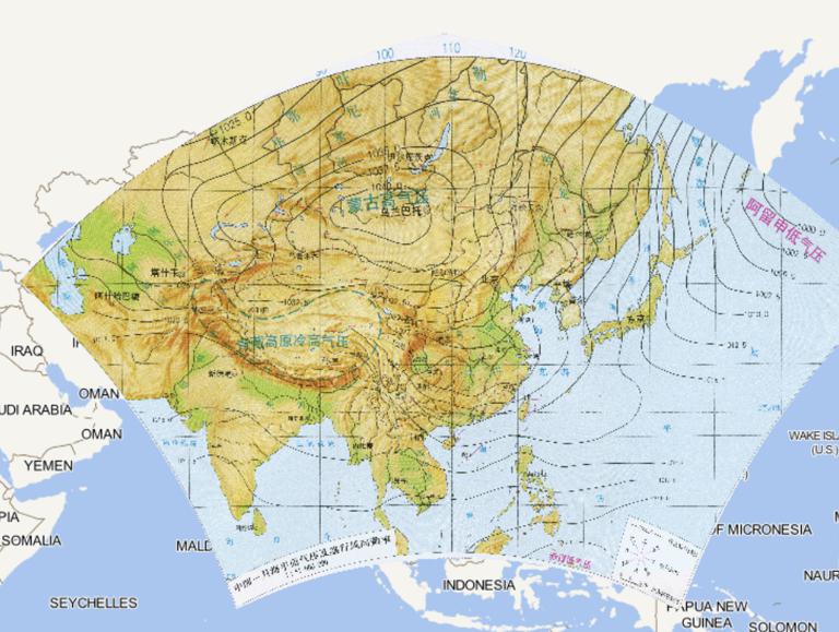 中国一月海平面气压及盛行风向频率在线地图