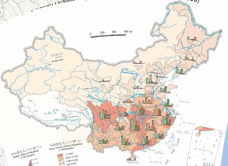 中国水灾受灾人口在线地图（1994年至2000年）