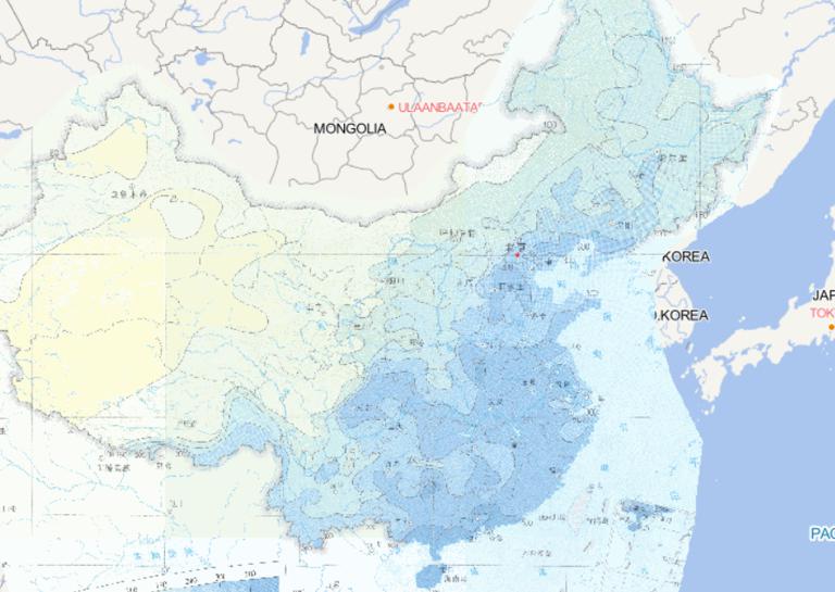 中国3日降水量100年一遇阈值分布在线地图