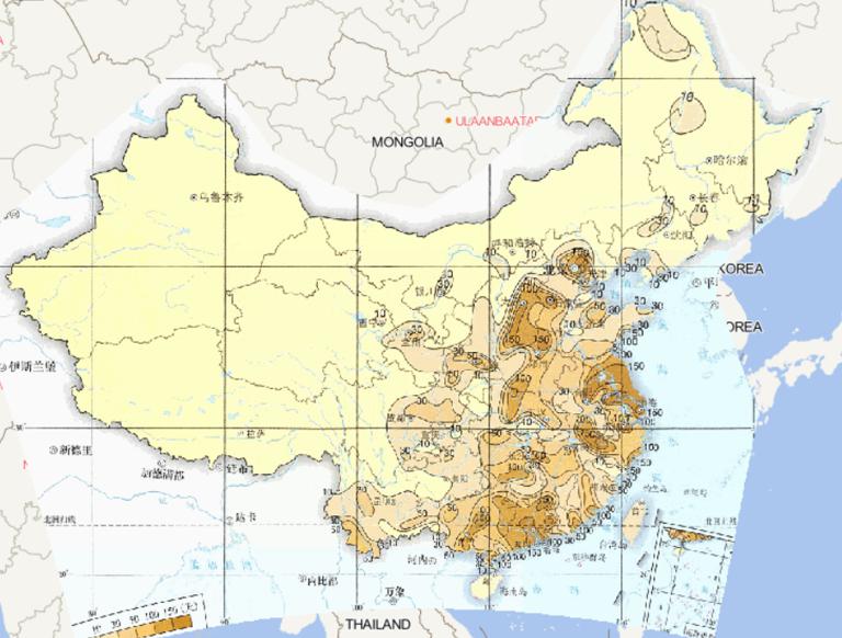 1961-2015年中国年霾日数最大值在线地图