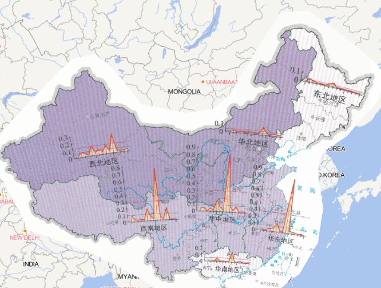 2014年中国分地区低温冷冻和雪灾灾情指数时空分布在线地图