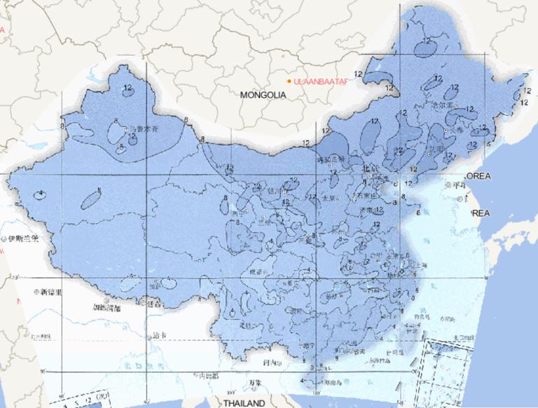 1961-2015年中国年强冷空气频次最大值在线地图