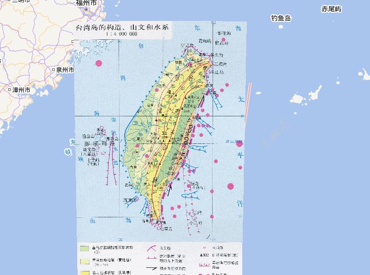 中国台湾岛的构造、山文和水系在线地图