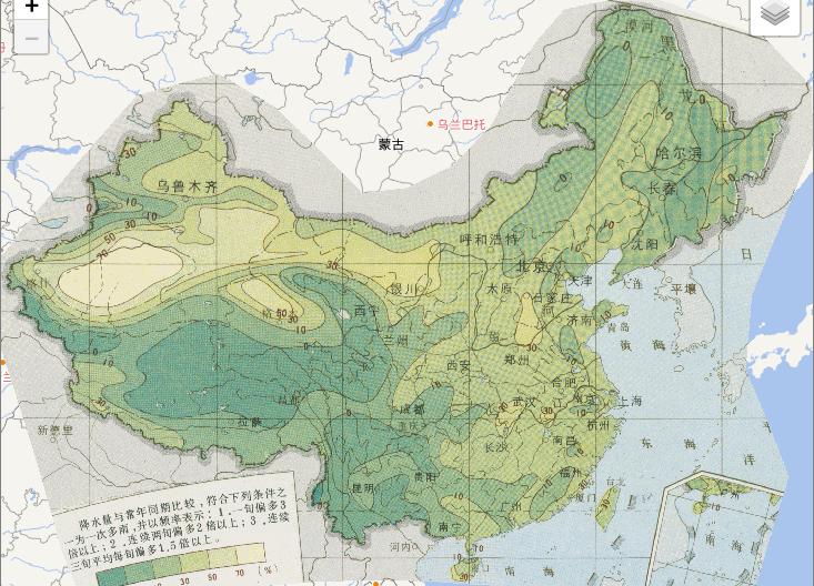 中国农业气象灾害夏季多雨频率在线地图