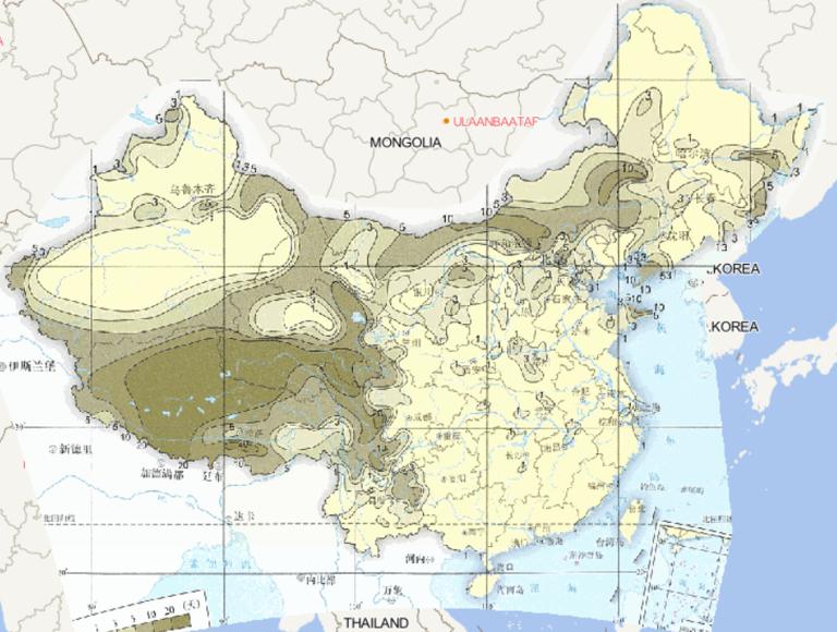 1981-2010年中国平均冬季大风日数在线地图