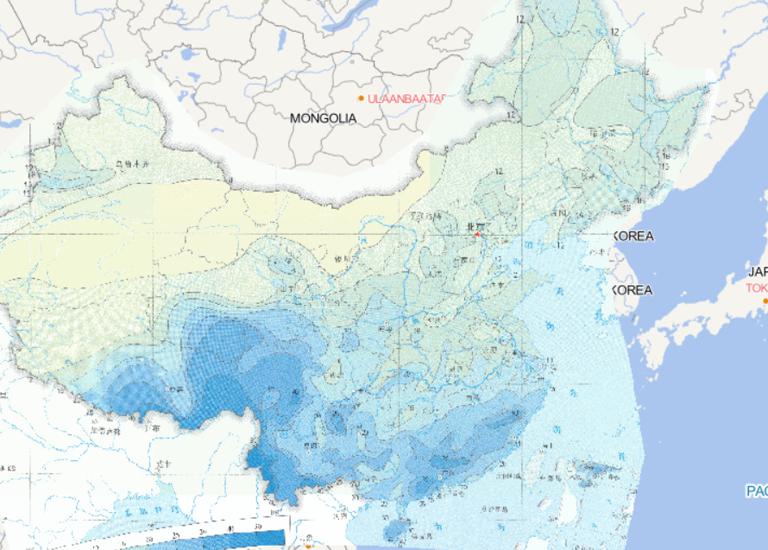 中国连续降水日数50年一遇阈值分布在线地图