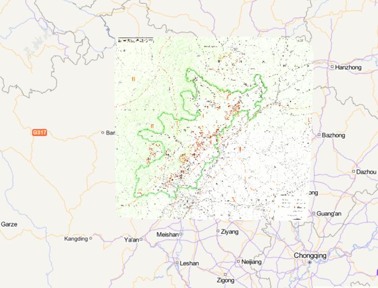 中国汶川极重灾区滑坡分布在线地图