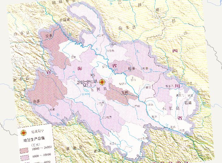 2010年中国青海玉树地震灾害灾前地区生产总值在线地图