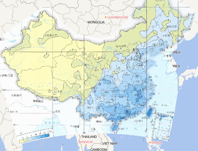 1961-2015年中国年暴雨日数最大值在线地图