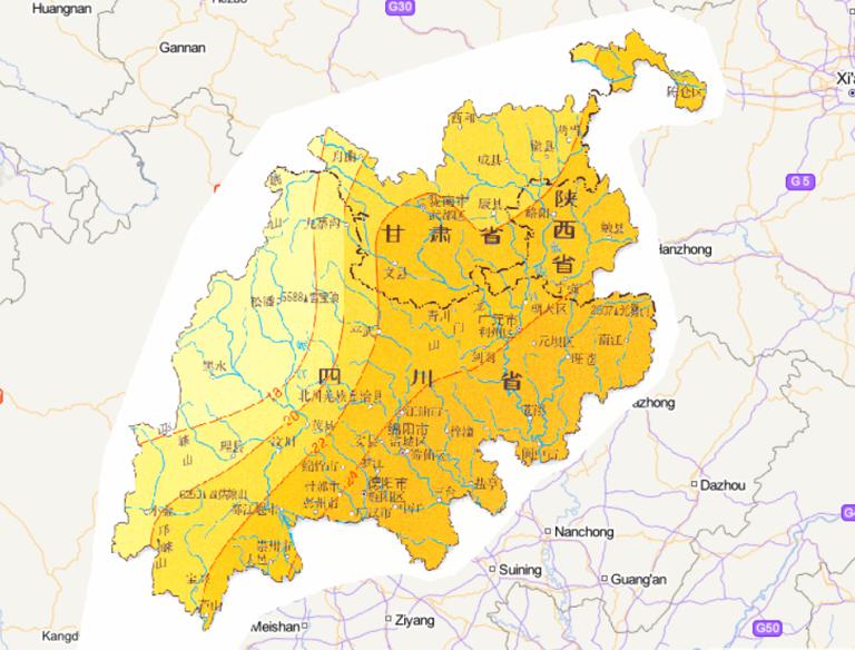 中国汶川灾区夏季平均气温分布在线地图