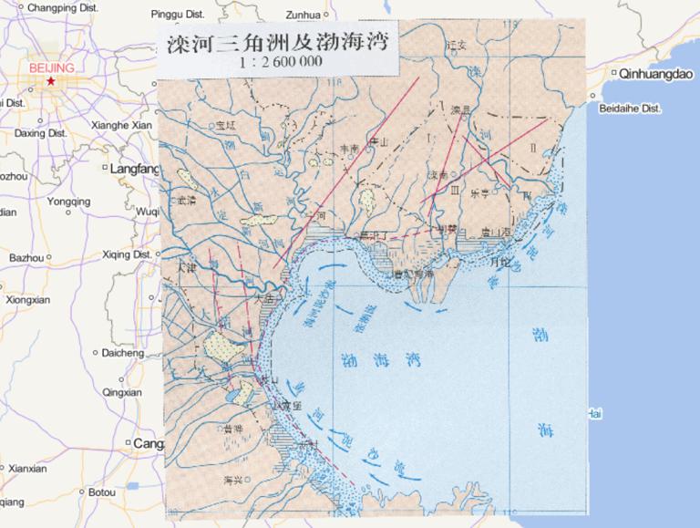 中国滦河三角洲及渤海湾的在线地图