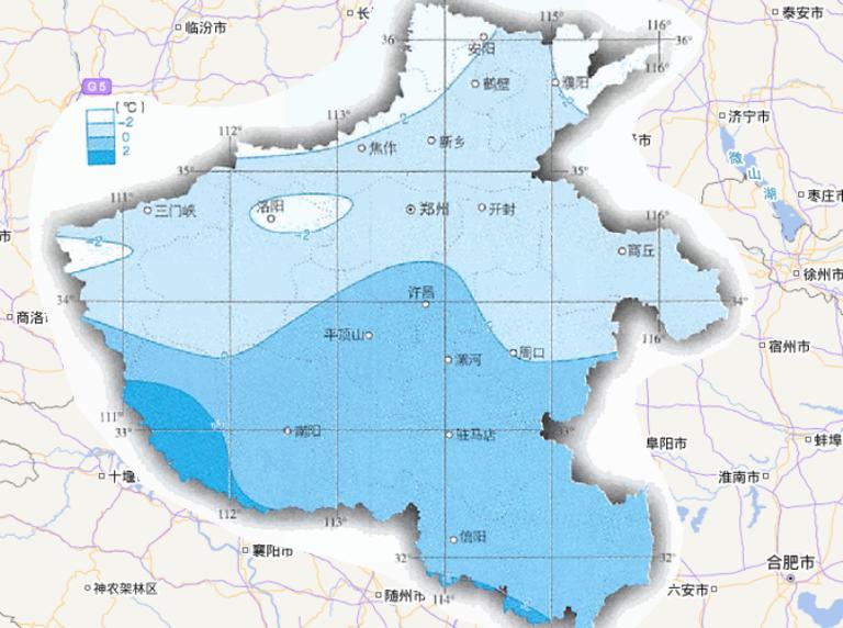 中国河南省一月平均气温在线地图