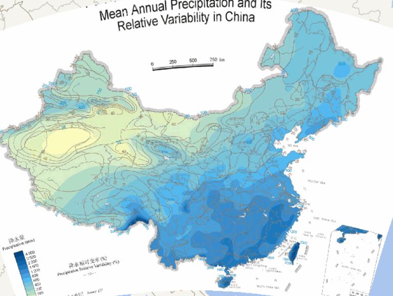 中国年平均降水量与降水相对变率在线地图