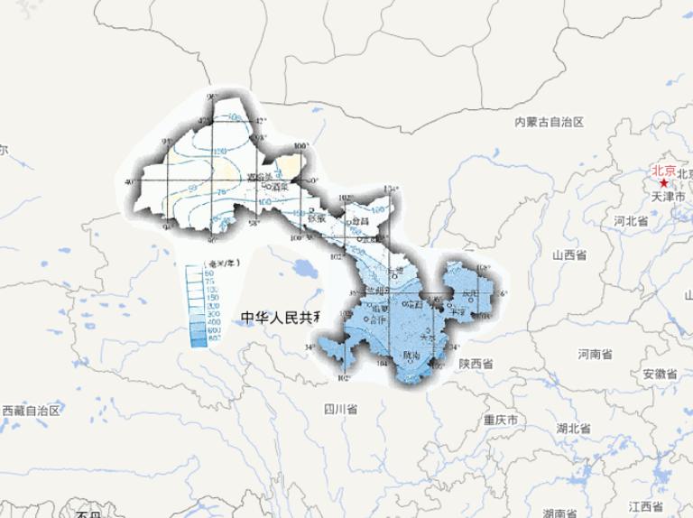 中国甘肃省年降水量在线地图