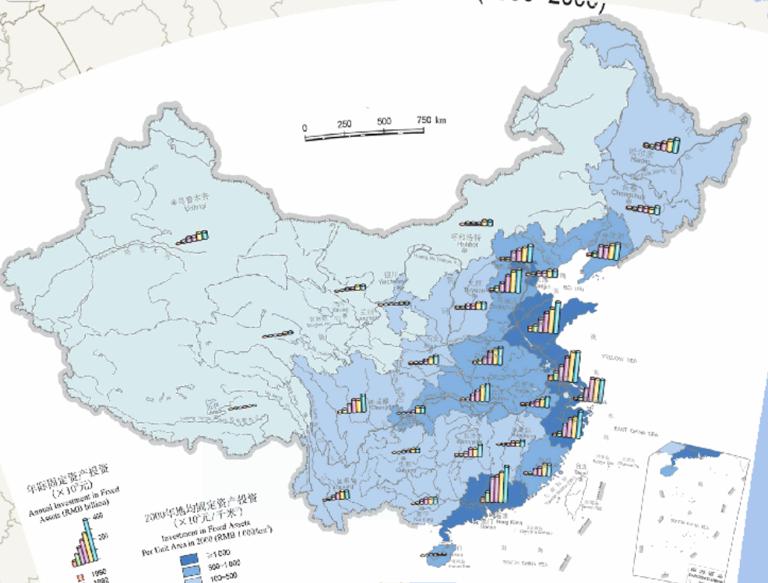 中国固定资产投资省份分布在线地图（1990年至2000年）