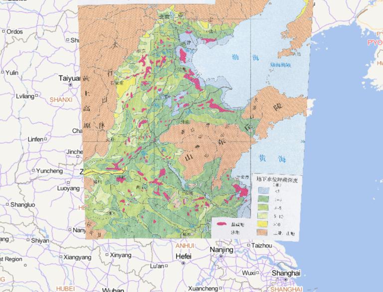中国华北平原的盐碱地、地下水及沙地在线地图