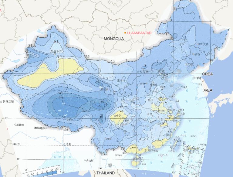 1981-2010年中国平均年冰雹日数在线地图