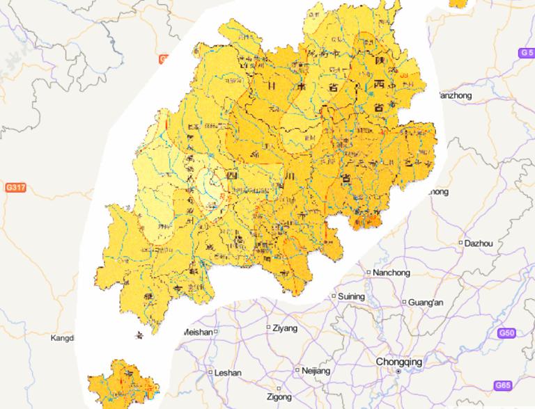 中国汶川灾区年极端最高气温分布在线地图