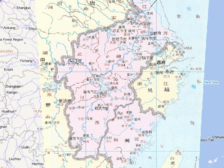 中国五代十国时期吴、闽（943年）的在线历史地图