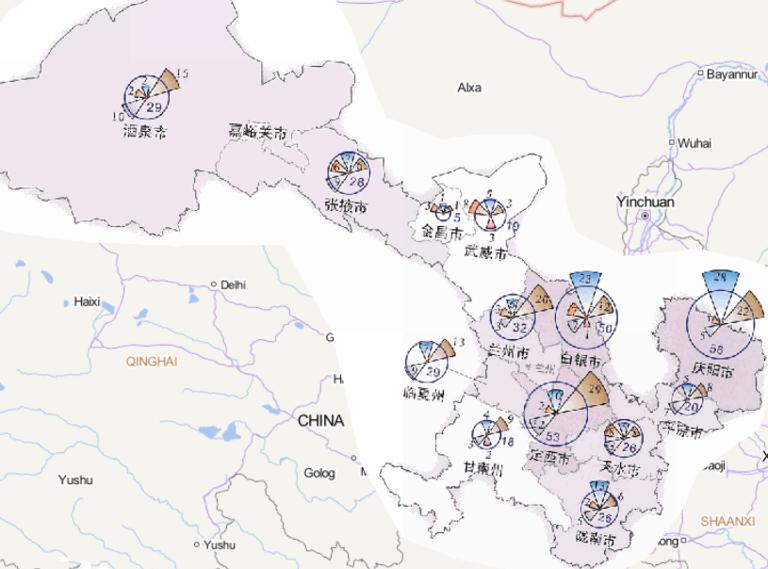 2014年甘肃省分灾种灾害频次分布在线地图