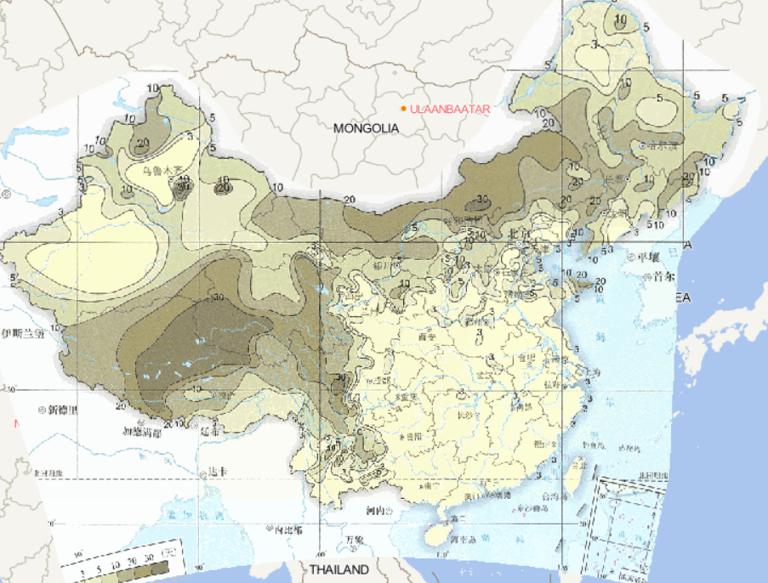 1981-2010年中国平均春季大风日数在线地图