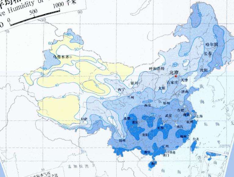 中国年平均相对湿度在线地图