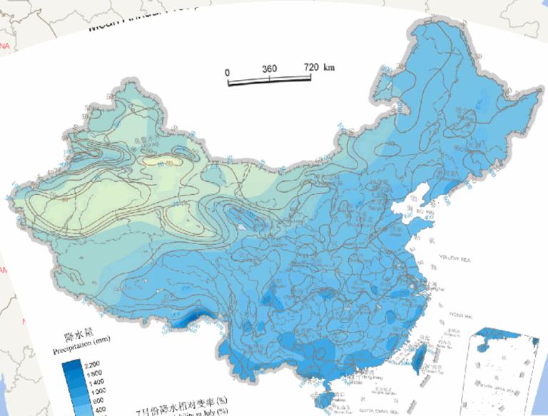 中国多年平均夏季降水量与降水相对变率在线地图