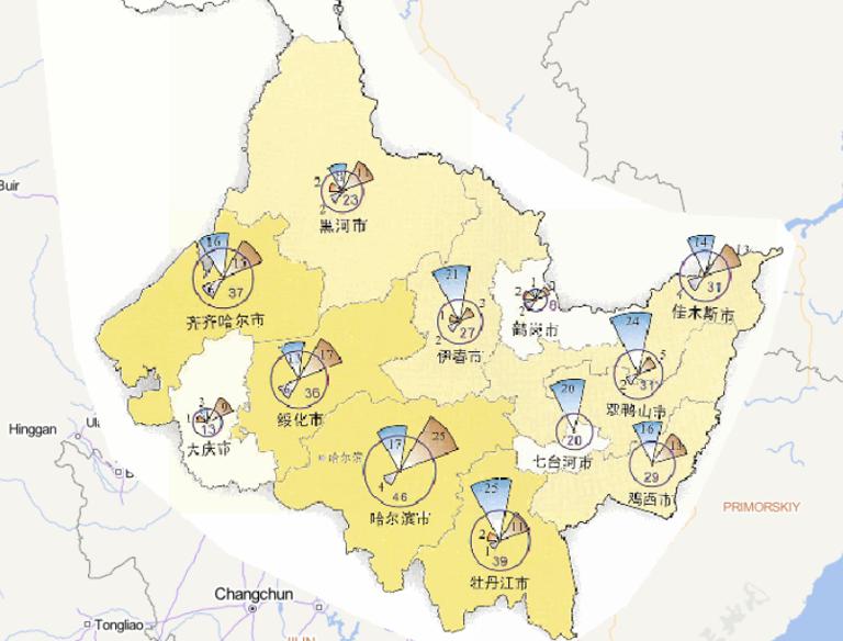 2014年黑龙江省分灾种灾害频次分布在线地图