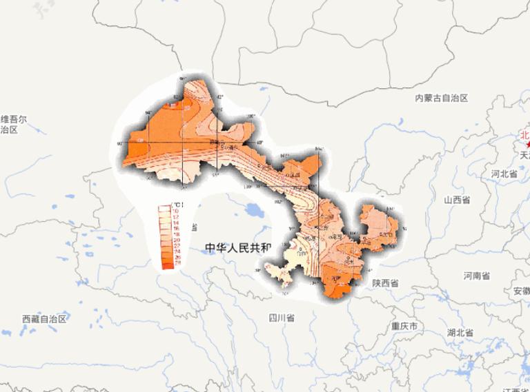 中国甘肃省七月平均气温在线地图