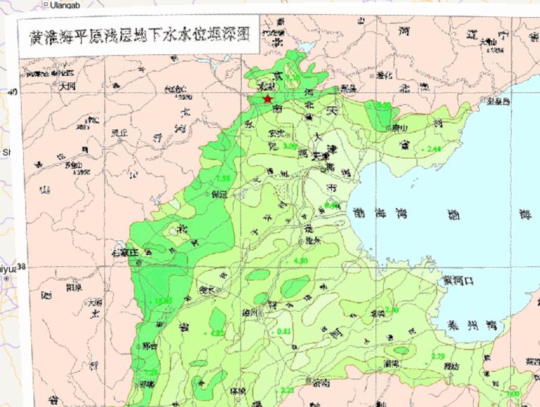 中国黄淮海平原浅层地下水水位埋深在线地图
