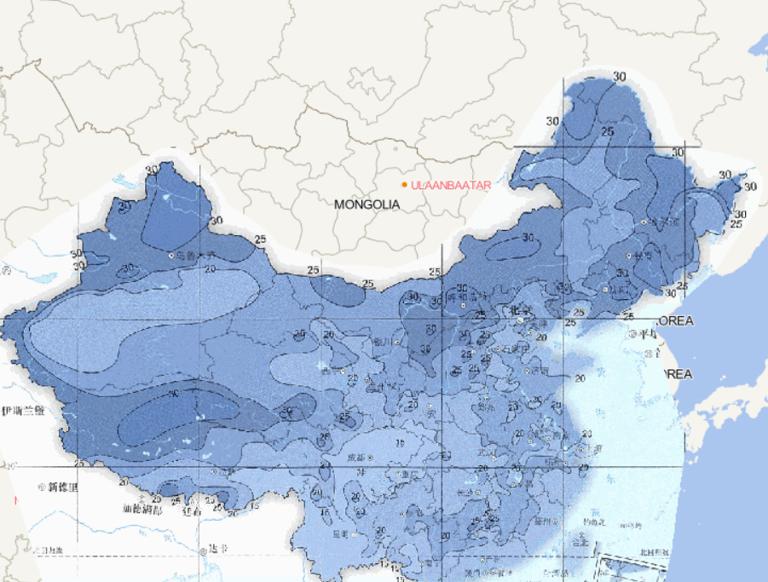 1961-2015年寒潮过程最大降温幅度在线地图