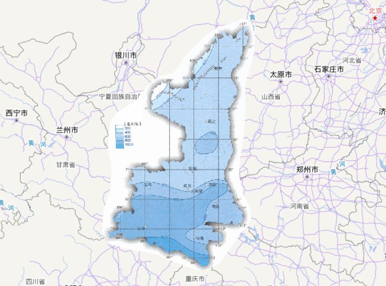 中国陕西省年降水量在线地图