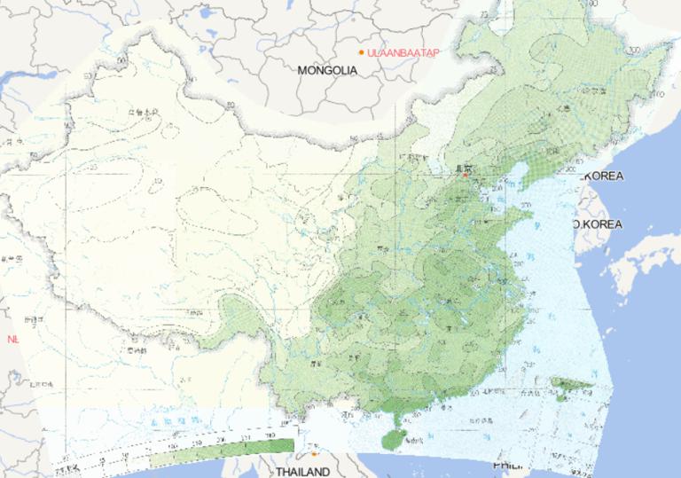 中国日降水量50年一遇阈值分布在线地图