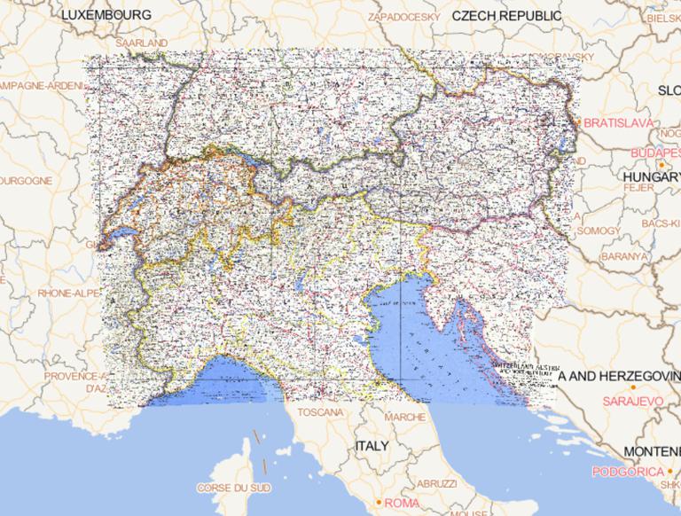 1965年瑞士、奥地利和意大利北部在线地图