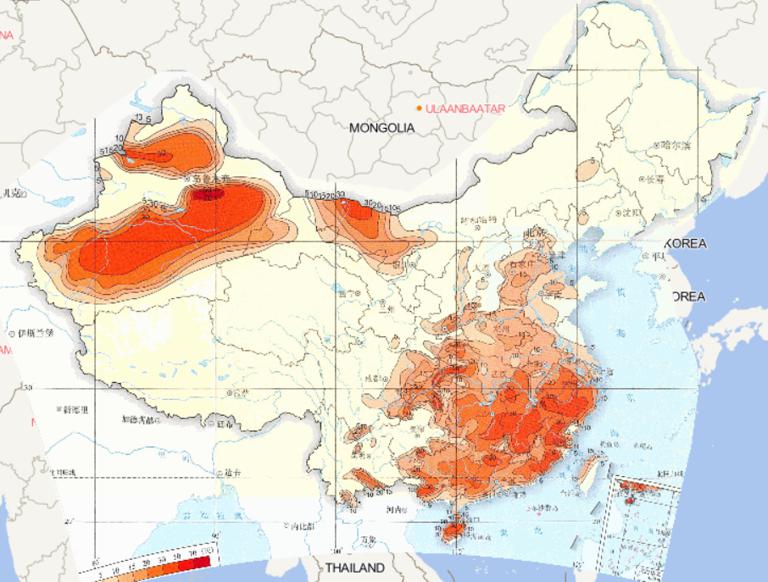 1981-2010年中国平均年高温日数在线地图