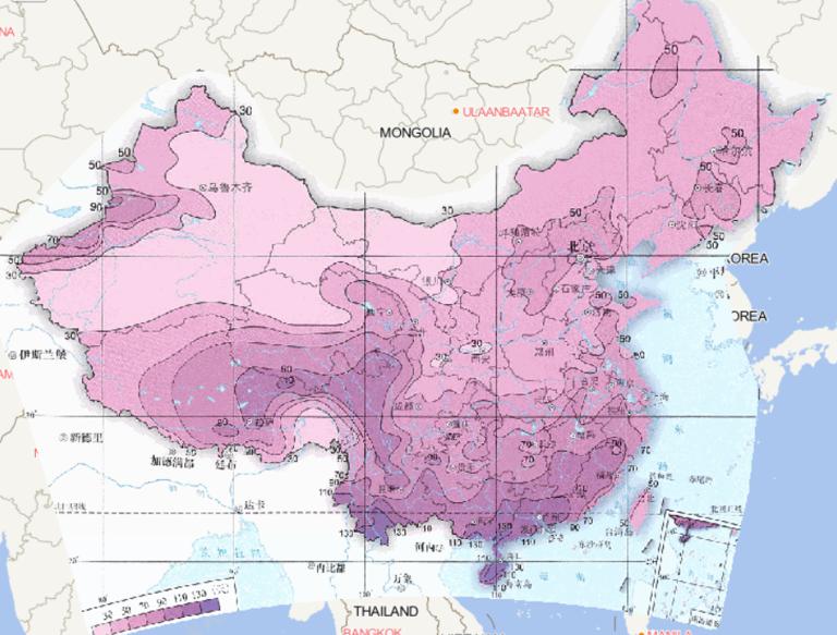 1961-2013年年雷暴日数最大值在线地图