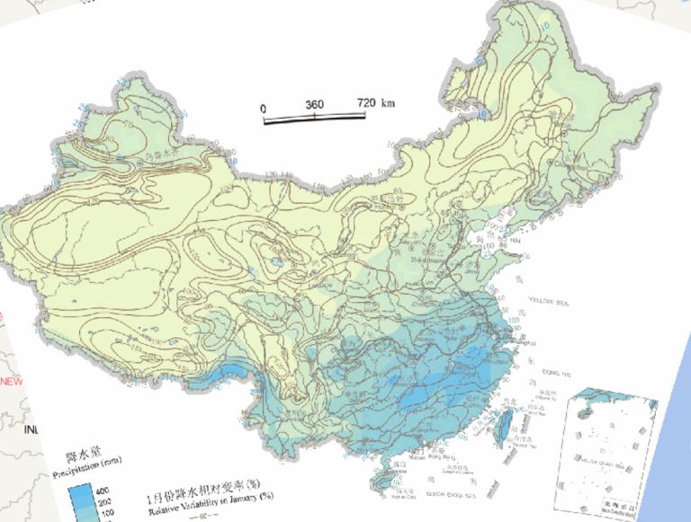 中国多年平均冬季降水量与降水相对变率在线地图