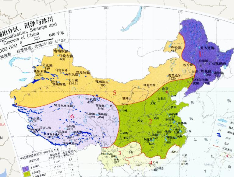 中国湖泊分区、沼泽与冰川分布在线地图