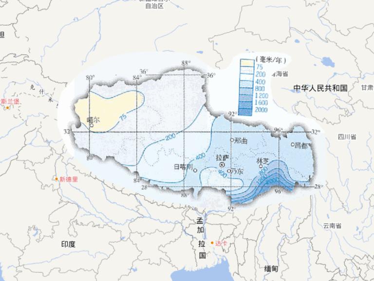 中国西藏自治区年降水量在线地图