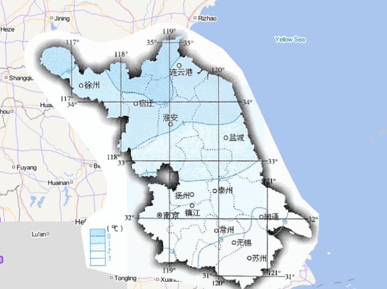 中国江苏省一月平均气温在线地图