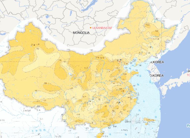 中国连续干旱日数100年一遇阈值分布在线地图