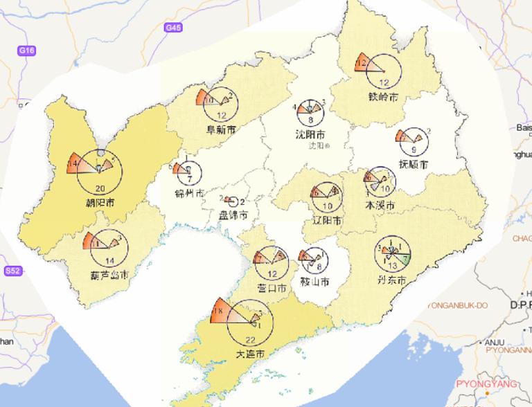 2014年辽宁省分灾种灾害频次分布在线地图