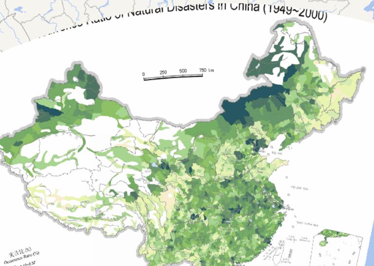 中国自然灾害成灾灾次比在线地图（1949至2000年）