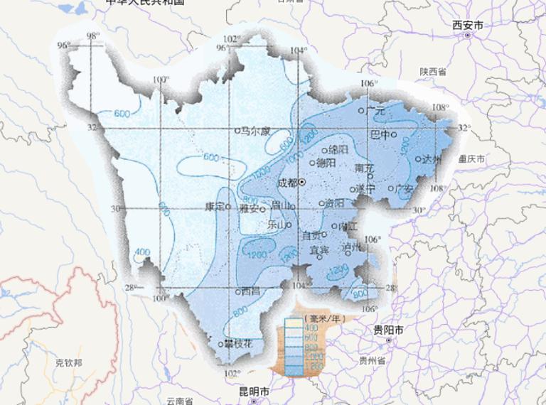 中国四川省年降水量在线地图
