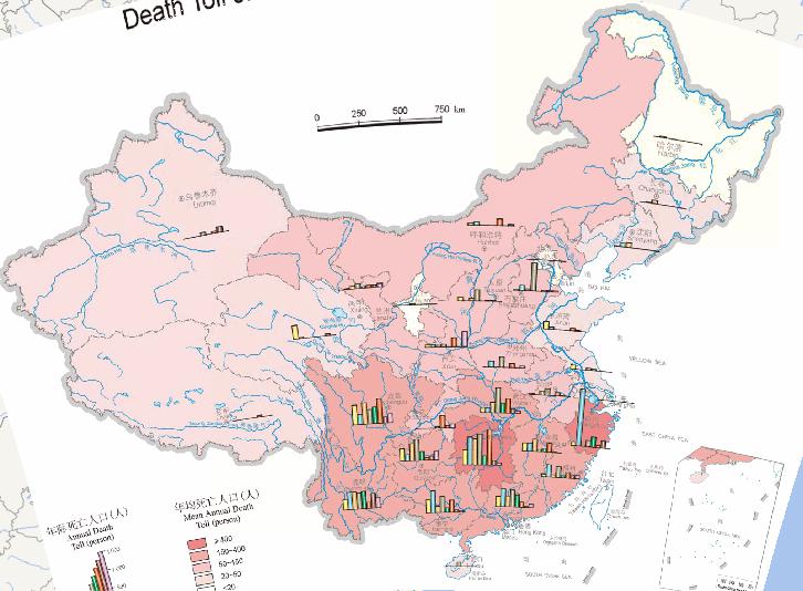中国水灾死亡人口在线地图（1993年至2000年）