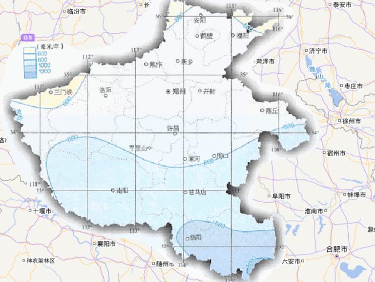 中国河南省年降水量在线地图